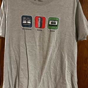 Graphic Tee with Retro Icons - Gray